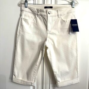 NWT Chaps Women’s Size 8 White Denim 5 Pocket Bermuda Cuffed Shorts Knee Length